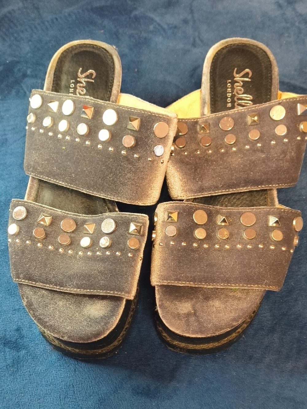 Shellys London Black Studded Double-Strap Slide Mules